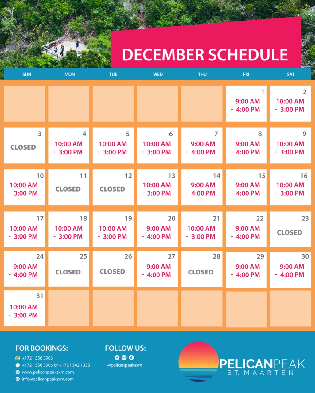 Pelican peak december schedule